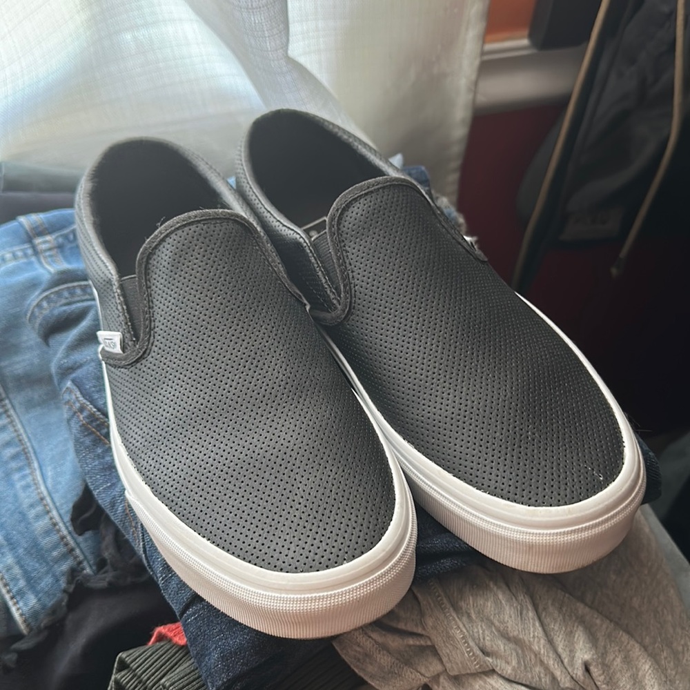 Black leather Slip on Vans